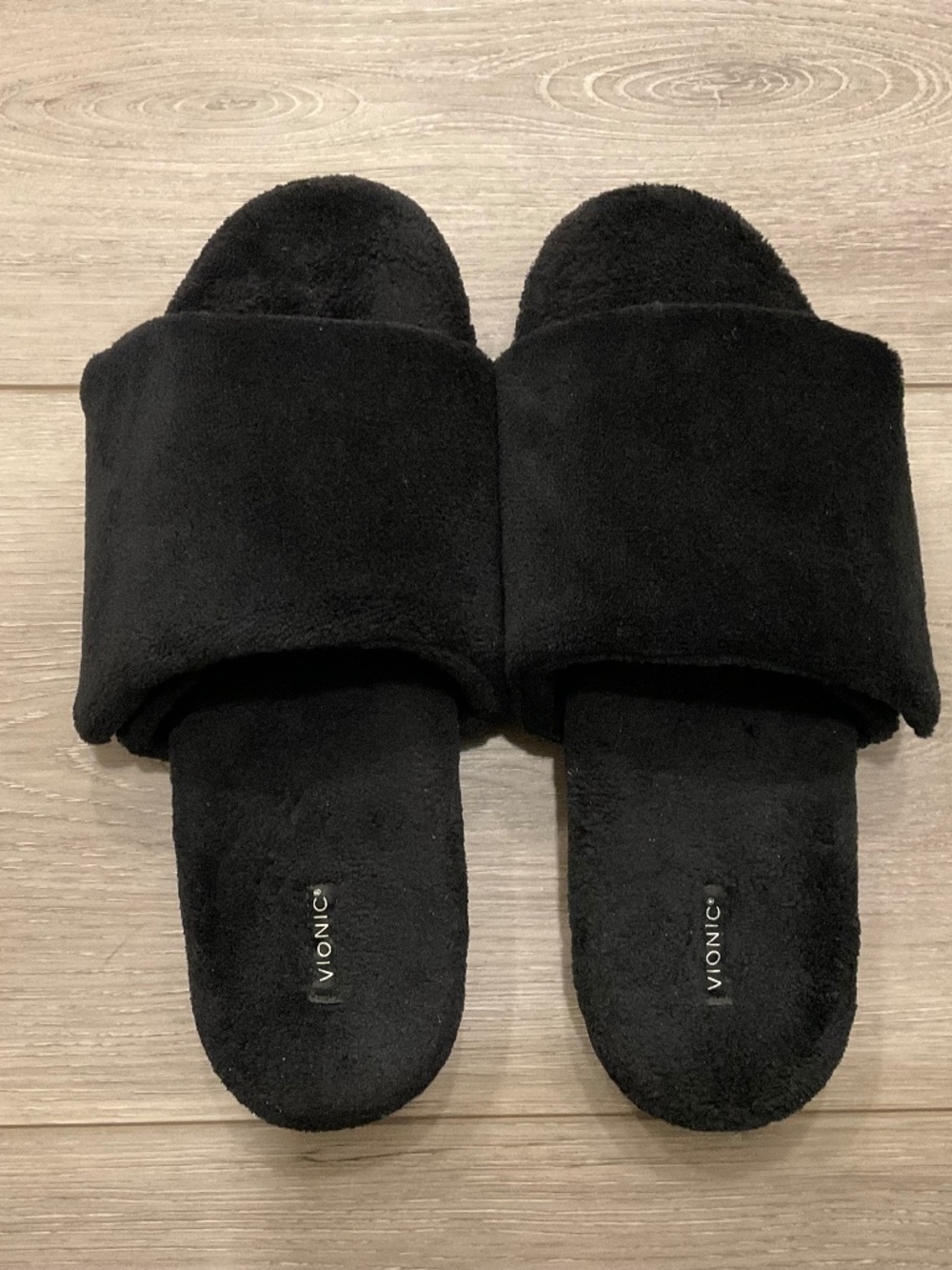 VIONIC Dream Plush Adjustable Slippers Black Size 11 LIKE NEW